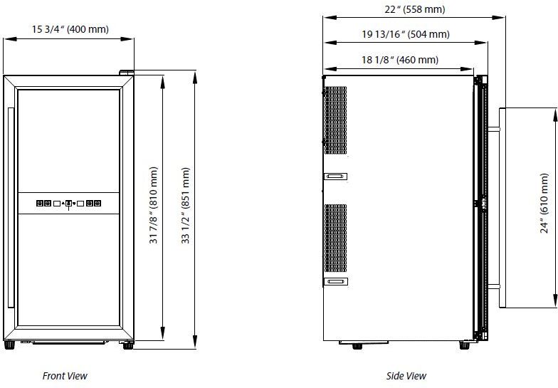 Koldfront TWR327ESS 16 Inch Wide 32 Bottle Wine Cooler